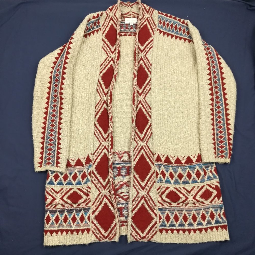 Lucky Brand Open Front Cardigan Tribal Aztec Southwestern Navajo Sweater $90 - Picture 3 of 10